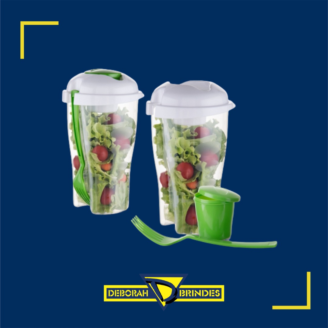 Copo Salada 850ml com Garfo e Suporte para Molho 13719